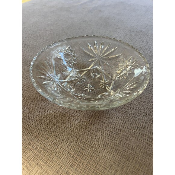 Vintage Clear Pressed Glass Footed Bowl Starburst Sawtooth Rim Candy Nut Dish - Picture 1 of 8